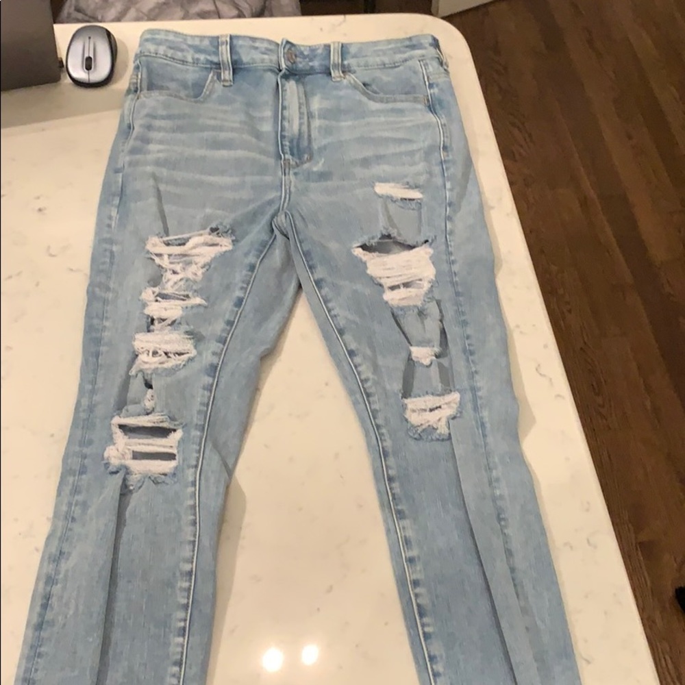 Light wash mariachi eagle ripped skinny jeans